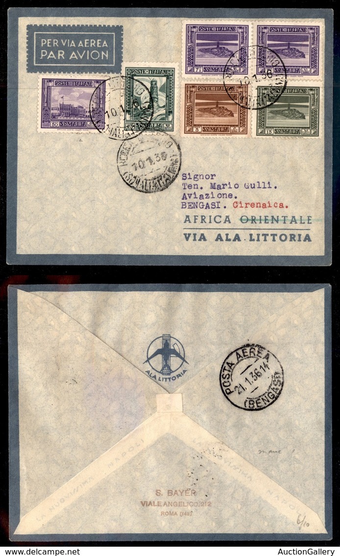 CAMPAGNA D'ETIOPIA - VOLI DI COLLEGAMENTO - 1936 (10 Gennaio) - Ala Littoria - Linea Rocca Littorio Tripoli (Sass. 410)  - Other & Unclassified