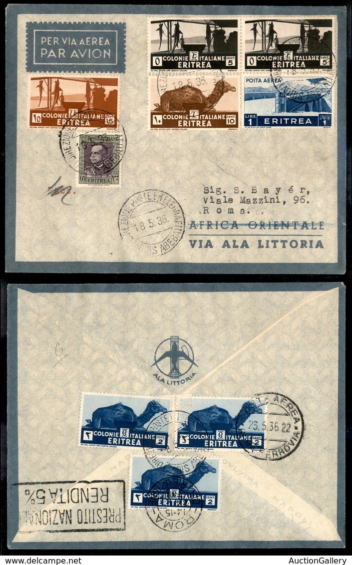 CAMPAGNA D'ETIOPIA - VOLI DI COLLEGAMENTO - 1936 (18 Maggio) - Ala Littoria - Linea Addis Abeba Roma (Sass. 419) - Volo  - Altri & Non Classificati