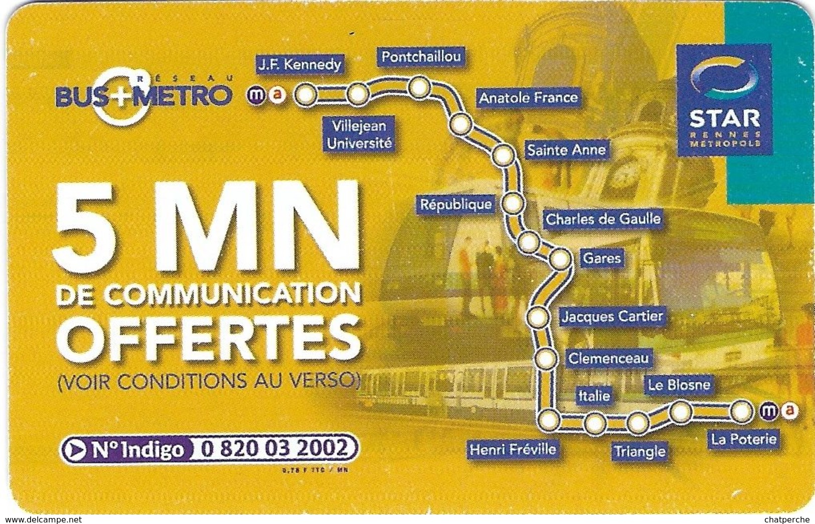 CARTE  COMMUNICATIONS TÉLÉPHONIQUE KERTEL  OFFERTE PAR LA STAR TRANSPORTS BUS METRO RENNES 35 ILLE ET VILAINE - Autres & Non Classés