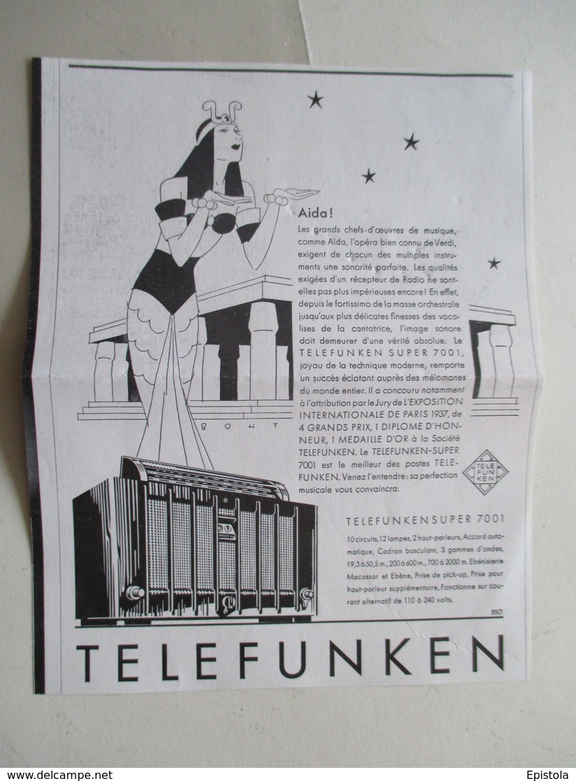 Radio à 12 Lampes TELEFUNKEN 7001    - Ancienne Coupure De Presse De 1938 - Literature & Schemes