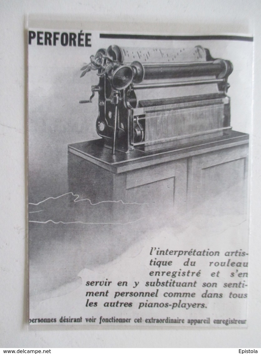 Premier Piano Reproducteur  "Piano Player MELODIA" à Bandes Perforées  - Ancienne Coupure De Presse De 1913 - Autres & Non Classés