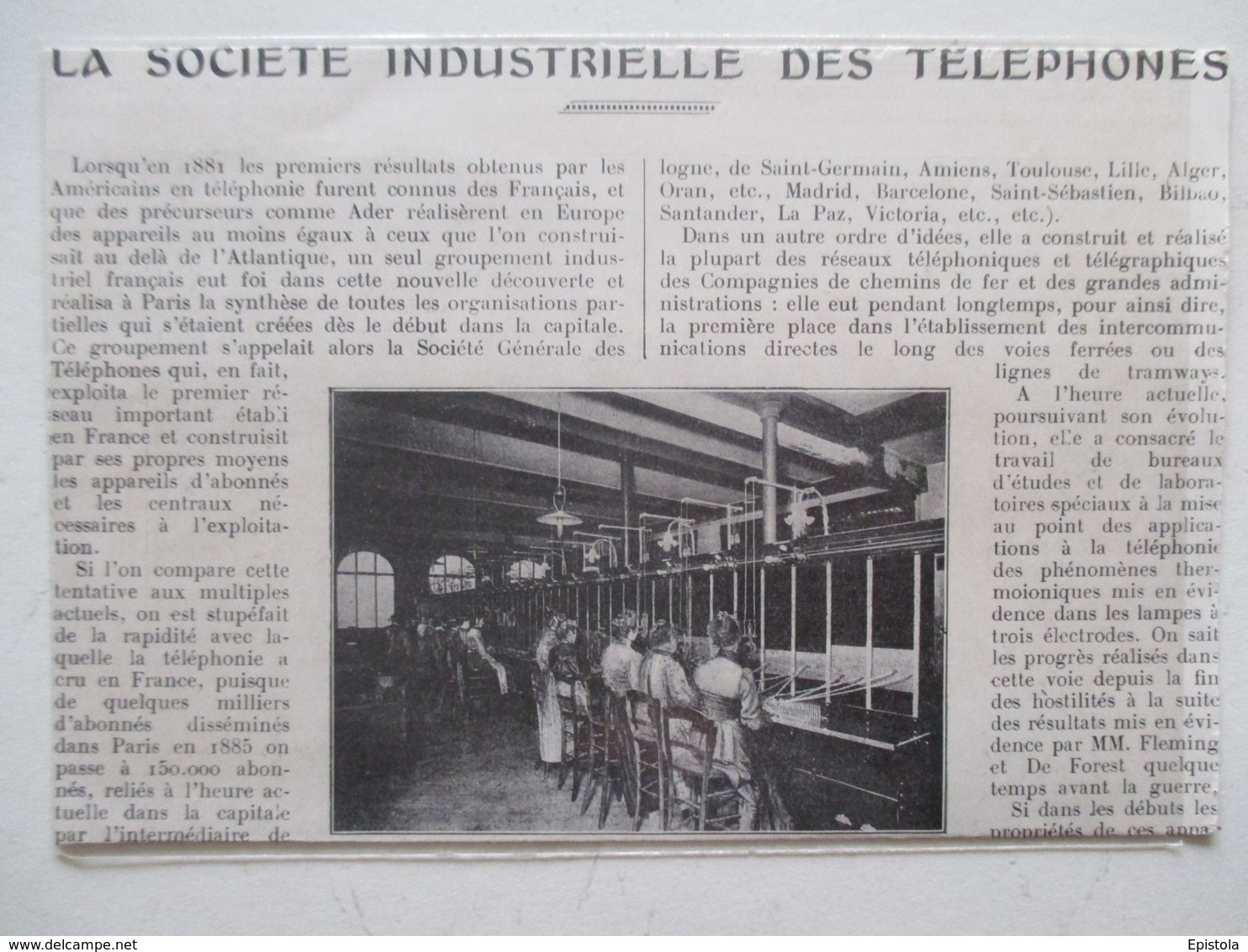 LILLE - La Société Industrielle Des Téléphones " Local Du Multiple"   - Ancienne Coupure De Presse De 1922 - Telefontechnik