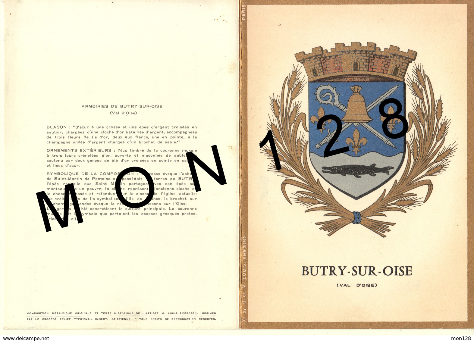 BUTRY SUR OISE (95)  CARTE DOUBLE ARMOIRIES - HERALDISTES R. Et M. LOUIS - Butry