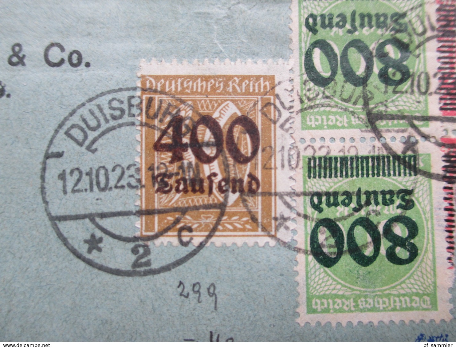 DR Infla 10.1923 MiF Mit 8 Marken Nr. 295, 299, 302 Und 309 Duisburg Nach Velbert Geprüft Einwandfrei Infla Berlin - Lettres & Documents