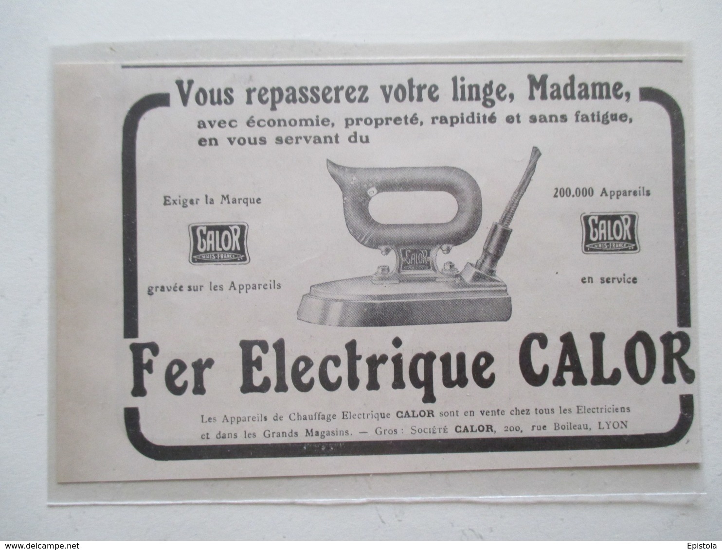 LYON   Fer Electrique  Ets CALOR    - Ancienne Coupure De Presse De 1919 - Autres Appareils