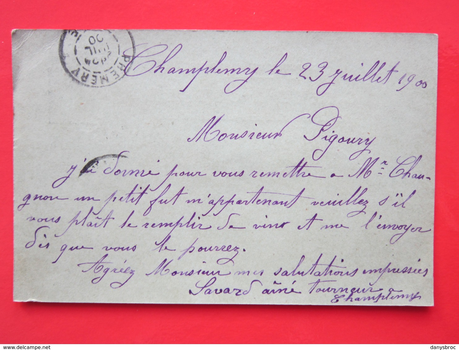 Cpa - Timbre Entier Type SAGE 10 Noir écrite SAVARD TOURNEUR à CHAMPLEMY 58) Oblitéré CHAMPLEMY & PREMERY 58) 23/07/1900 - Standard- Und TSC-AK (vor 1995)