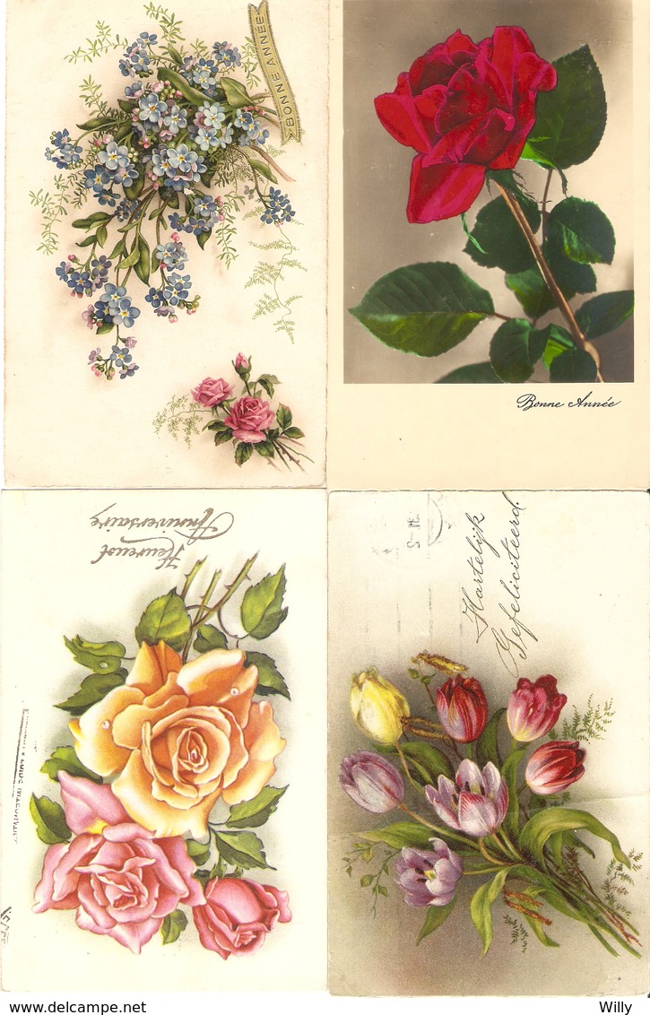 LOT 01 - 80 Cartes CPA , GREETINGS , FLOWERS , PERIOD 1920-1970 - 5 - 99 Postkaarten