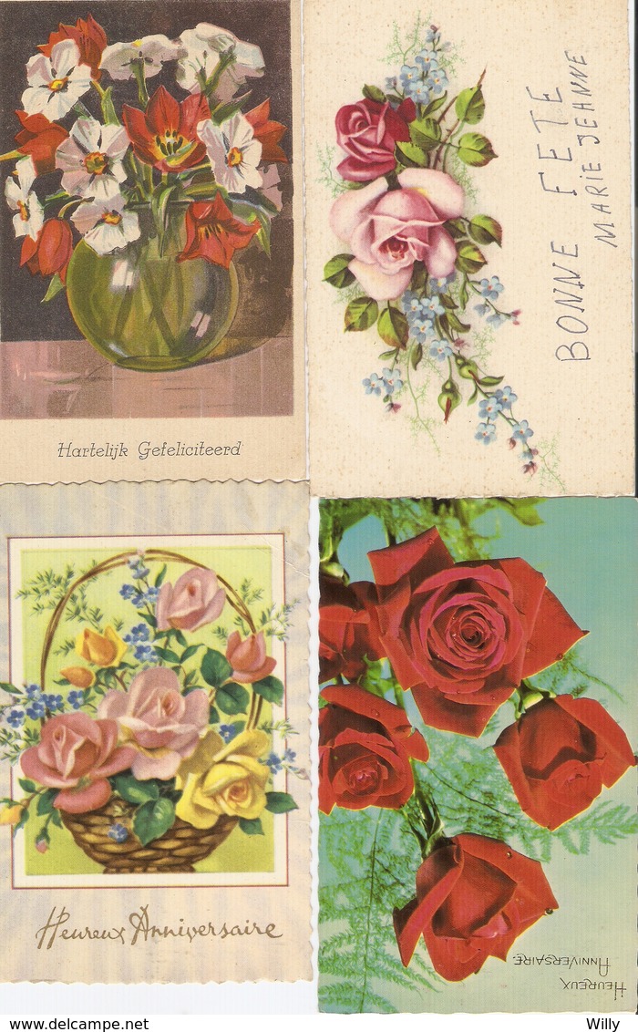 LOT 01 - 80 cartes CPA , GREETINGS , FLOWERS , PERIOD 1920-1970