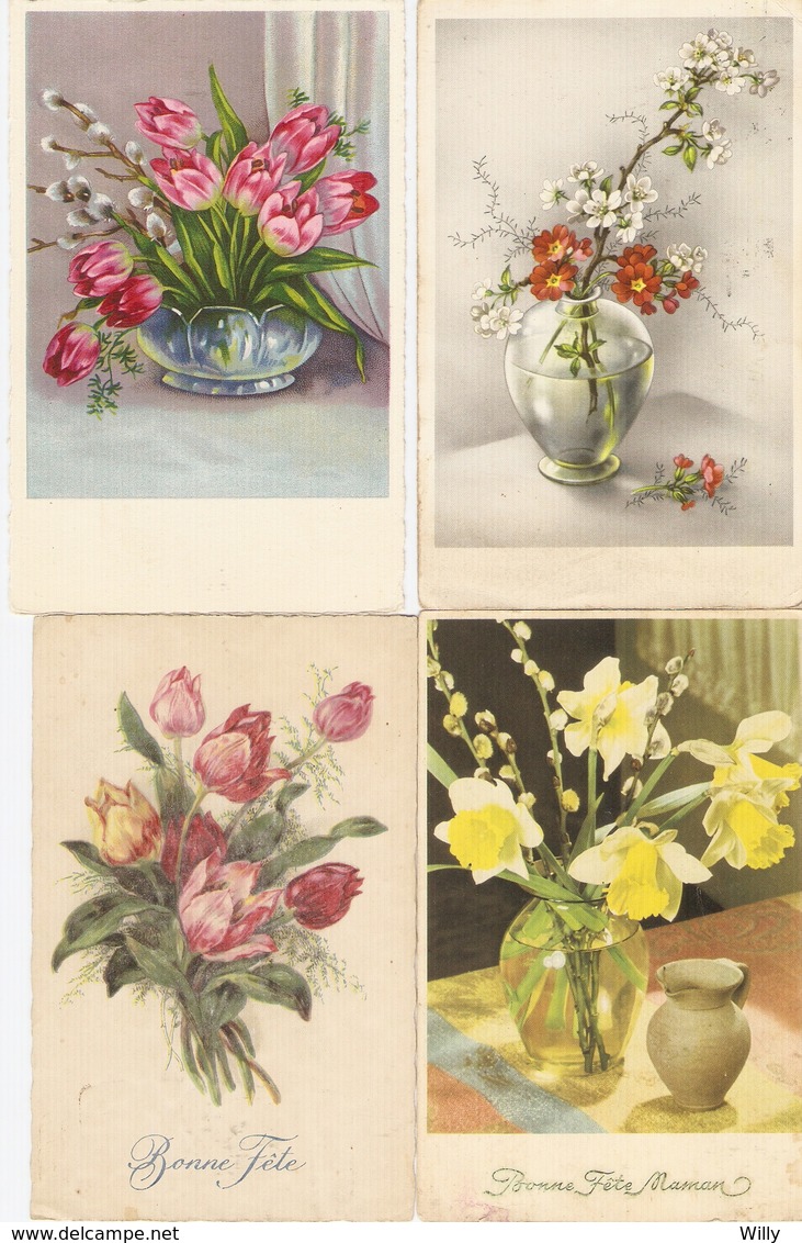 LOT 01 - 80 cartes CPA , GREETINGS , FLOWERS , PERIOD 1920-1970