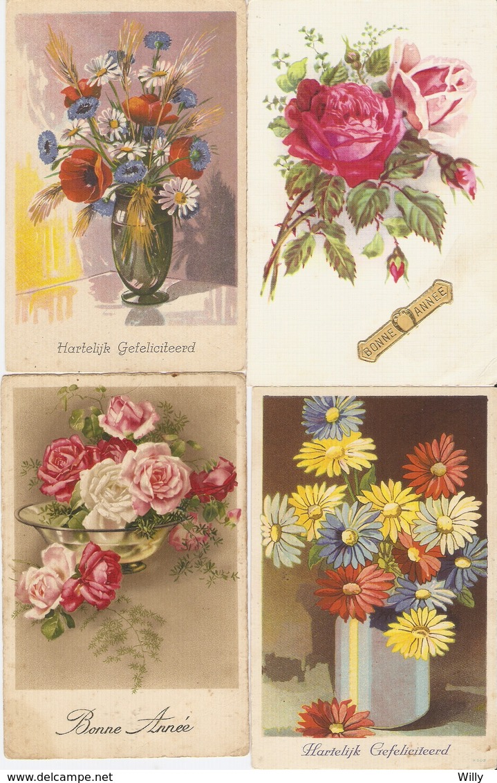 LOT 01 - 80 cartes CPA , GREETINGS , FLOWERS , PERIOD 1920-1970