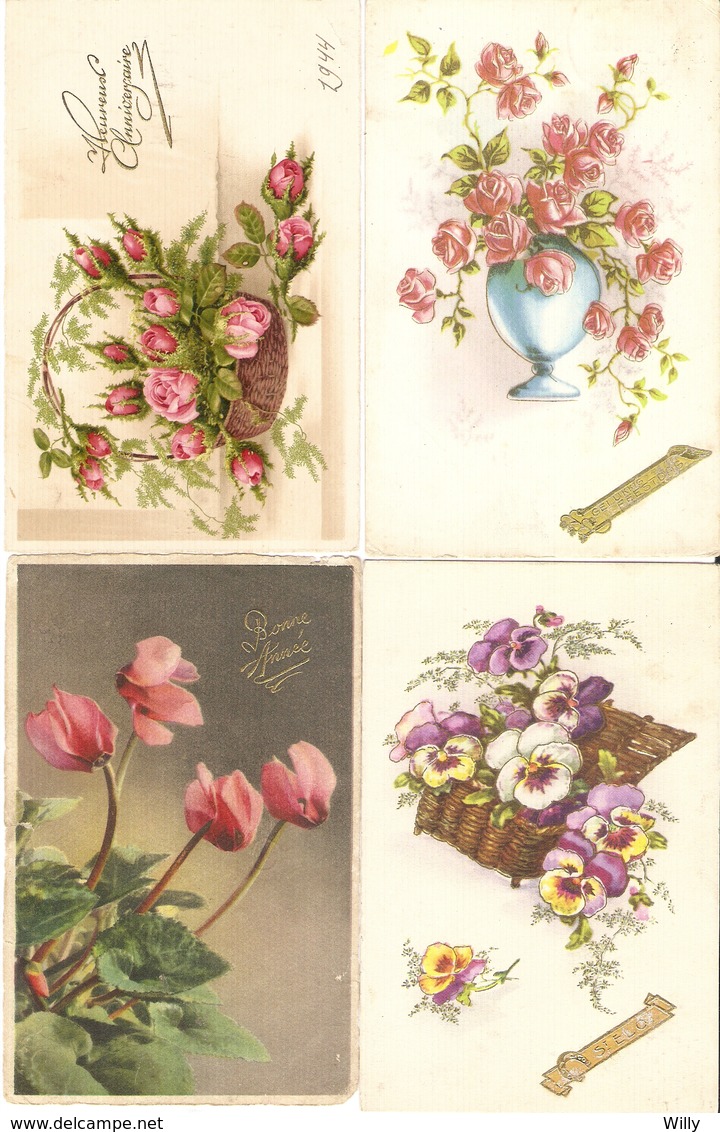 LOT 01 - 80 cartes CPA , GREETINGS , FLOWERS , PERIOD 1920-1970