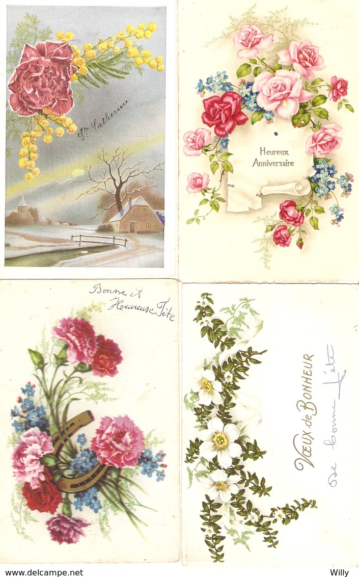 LOT 01 - 80 cartes CPA , GREETINGS , FLOWERS , PERIOD 1920-1970