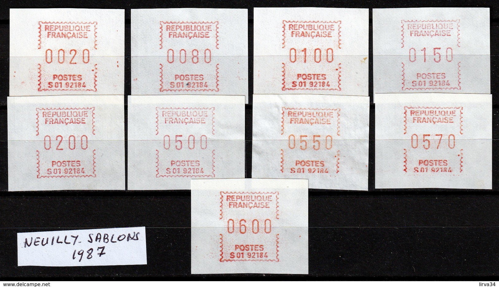 BELLE SÉRIE 9 TIMBRES DE DISTRIBUTEURS NEUFS**- NEUILLY-SABLONS 1987-  9 VALEURS- - 1985 « Carrier » Paper