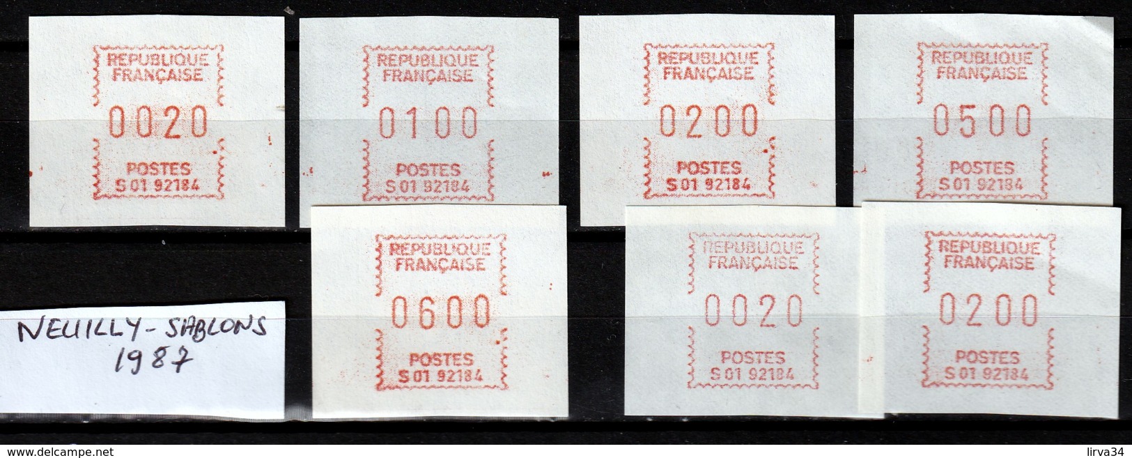 LOT 8 TIMBRES DE DISTRIBUTEURS NEUFS**- NEUILLY-SABLONS 1987-  4 VALEURS- - 1985 Papier « Carrier »