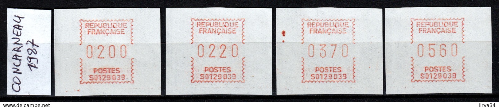 LOT 4 TIMBRES DE DISTRIBUTEURS NEUFS**- CONCARNEAU 1987-  4 VALEURS- - 1985 Papier « Carrier »