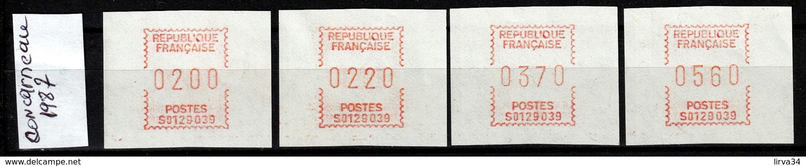 LOT 4 TIMBRES DE DISTRIBUTEURS NEUFS**- CONCARNEAU 1987-  4 VALEURS- - 1985 Papier « Carrier »