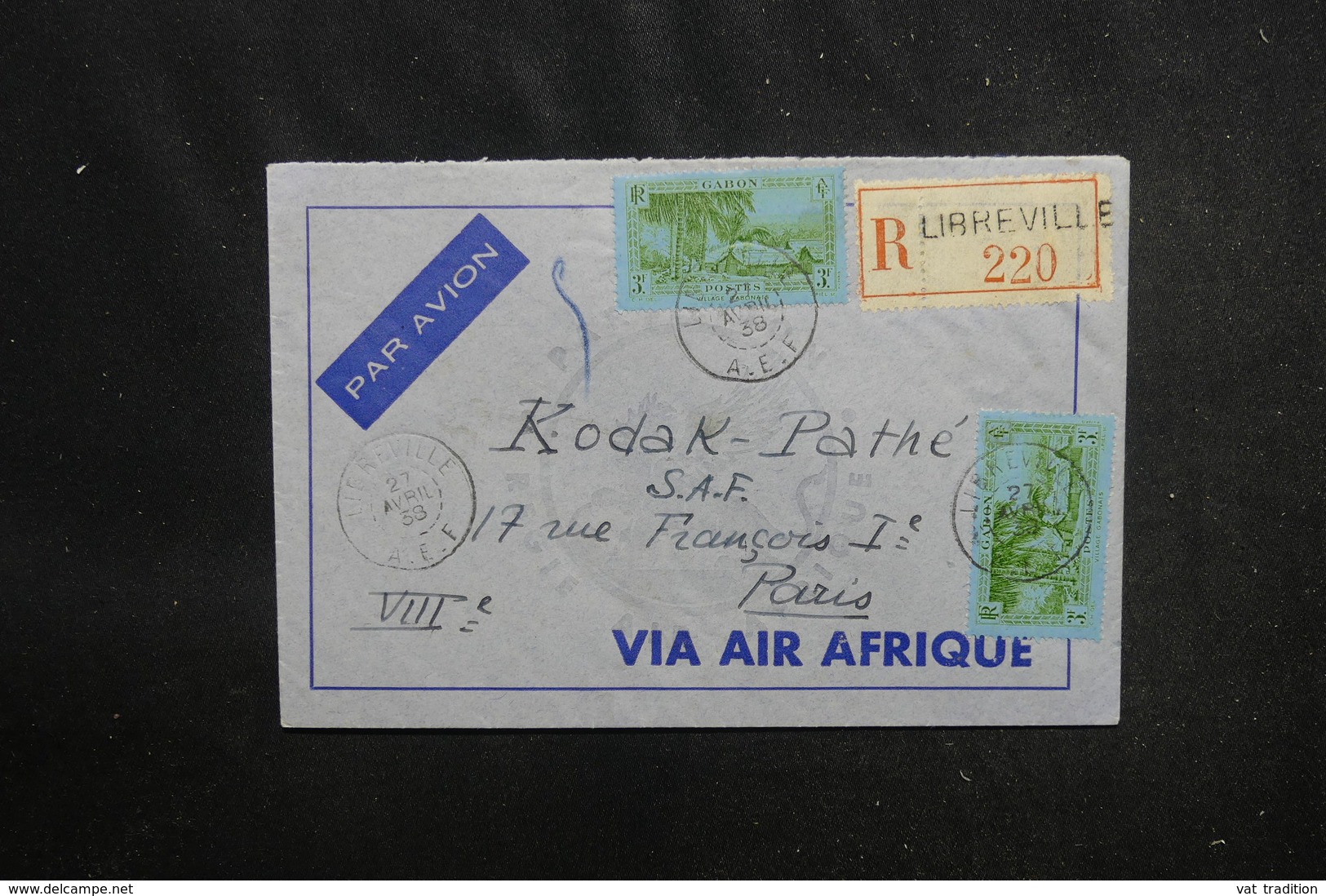 GABON - Enveloppe En Recommandé De Libreville Pour Paris En 1938, Affranchissement Plaisant - L 52677 - Storia Postale