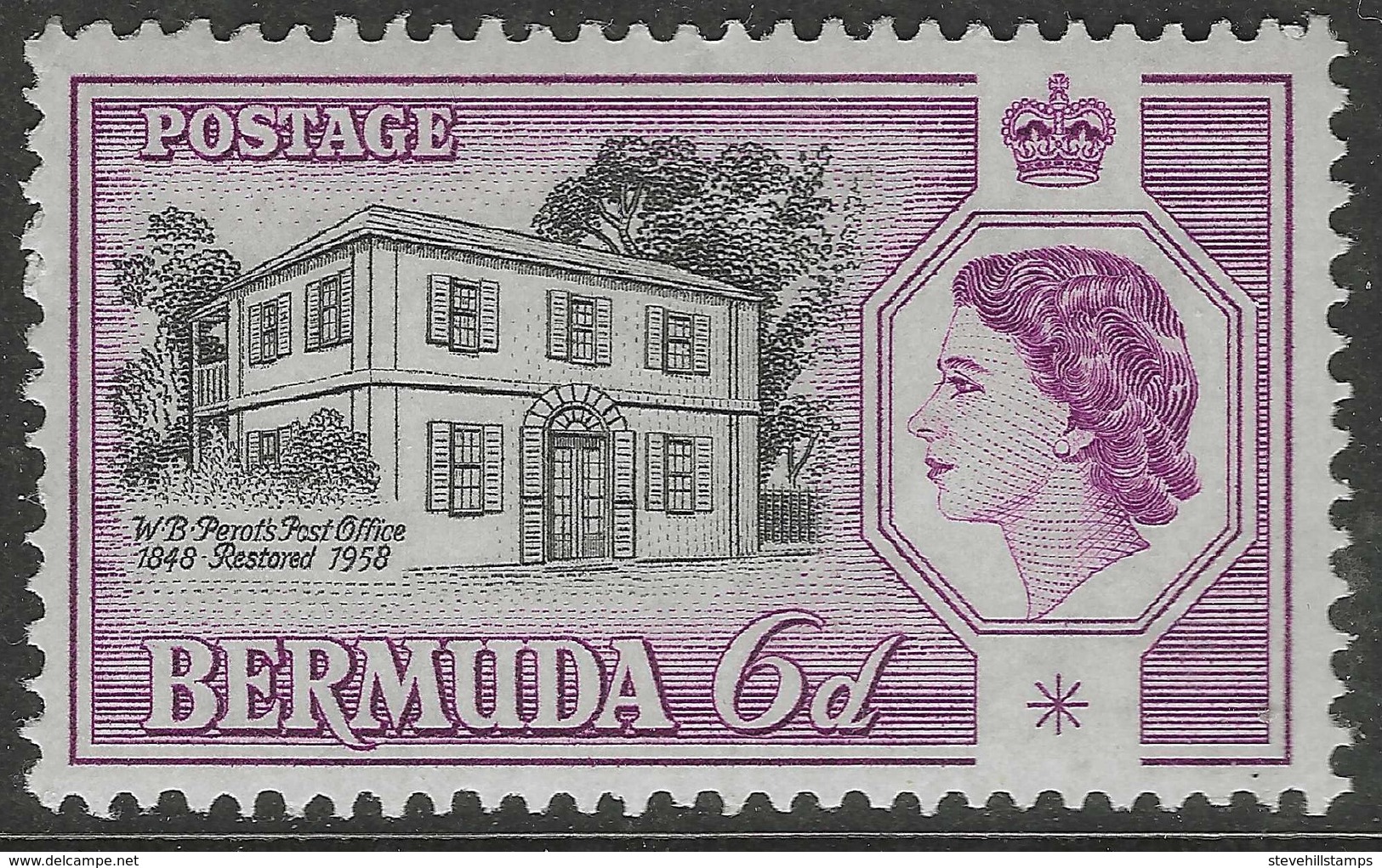 Bermuda. 1959 QEII / Perot's Post Office. 6d MNH. SG 156 - Bermuda