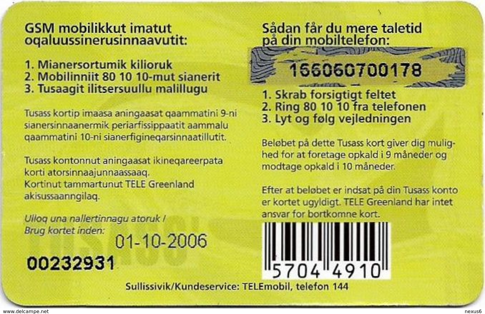 Greenland - Tusass - Two Girls With Mobile, GSM Refill, 100kr. Exp. 01.10.2006, Used - Greenland