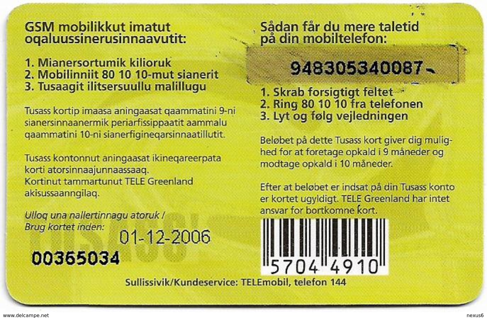 Greenland - Tusass - Two Girls With Mobile, GSM Refill, 100kr. Exp. 01.12.2006, Used - Grönland