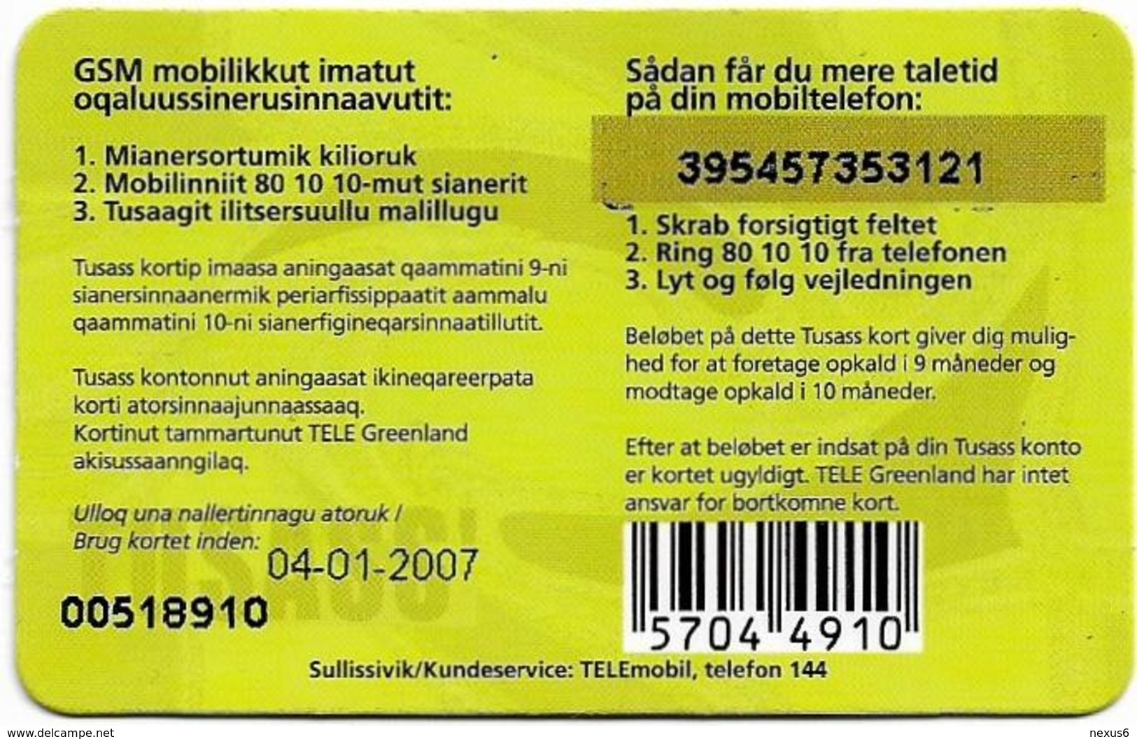 Greenland - Tusass - Two Girls With Mobile, GSM Refill, 100kr. Exp. 04.01.2007, Used - Greenland