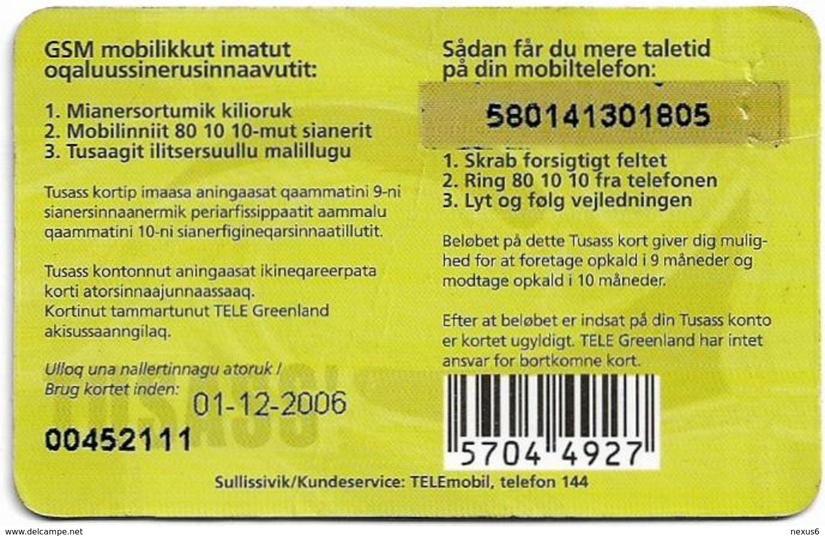 Greenland - Tusass - Two Girls With Mobile, GSM Refill, 200kr. Exp. 01.12.2006, Used - Grönland