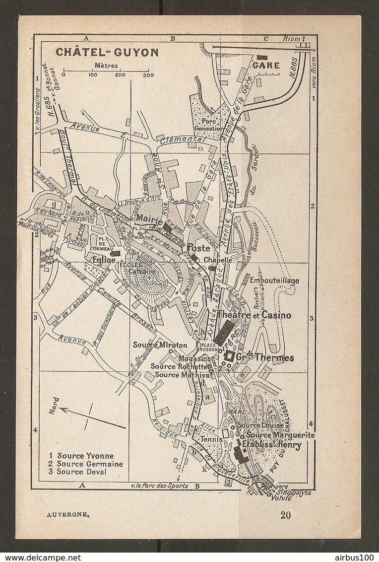 CARTE PLAN 1935 CHATEL GUYON - SOURCES YVONNE GERMAINE DEVAL MIRATON MATHIVAT LOUISE - Cartes Topographiques