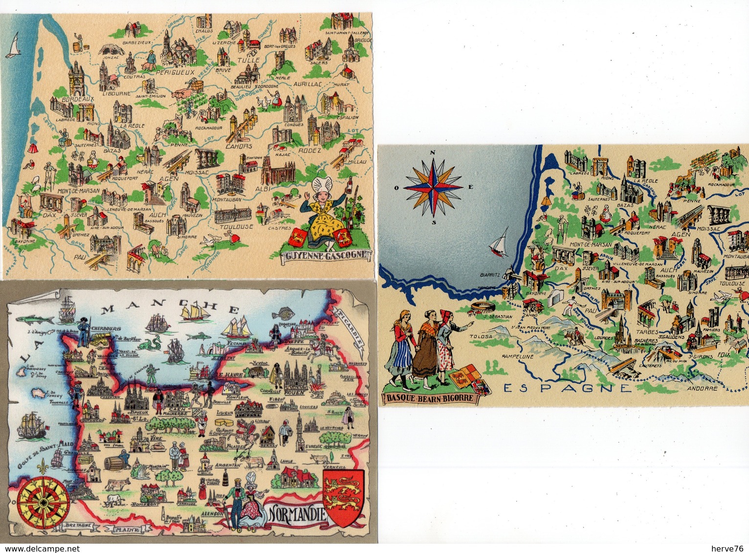 LOT 11 CP - Illustrateur - M. Barré & J. Dayez - Cartes Géographiques - Régions De France - 1900-1949