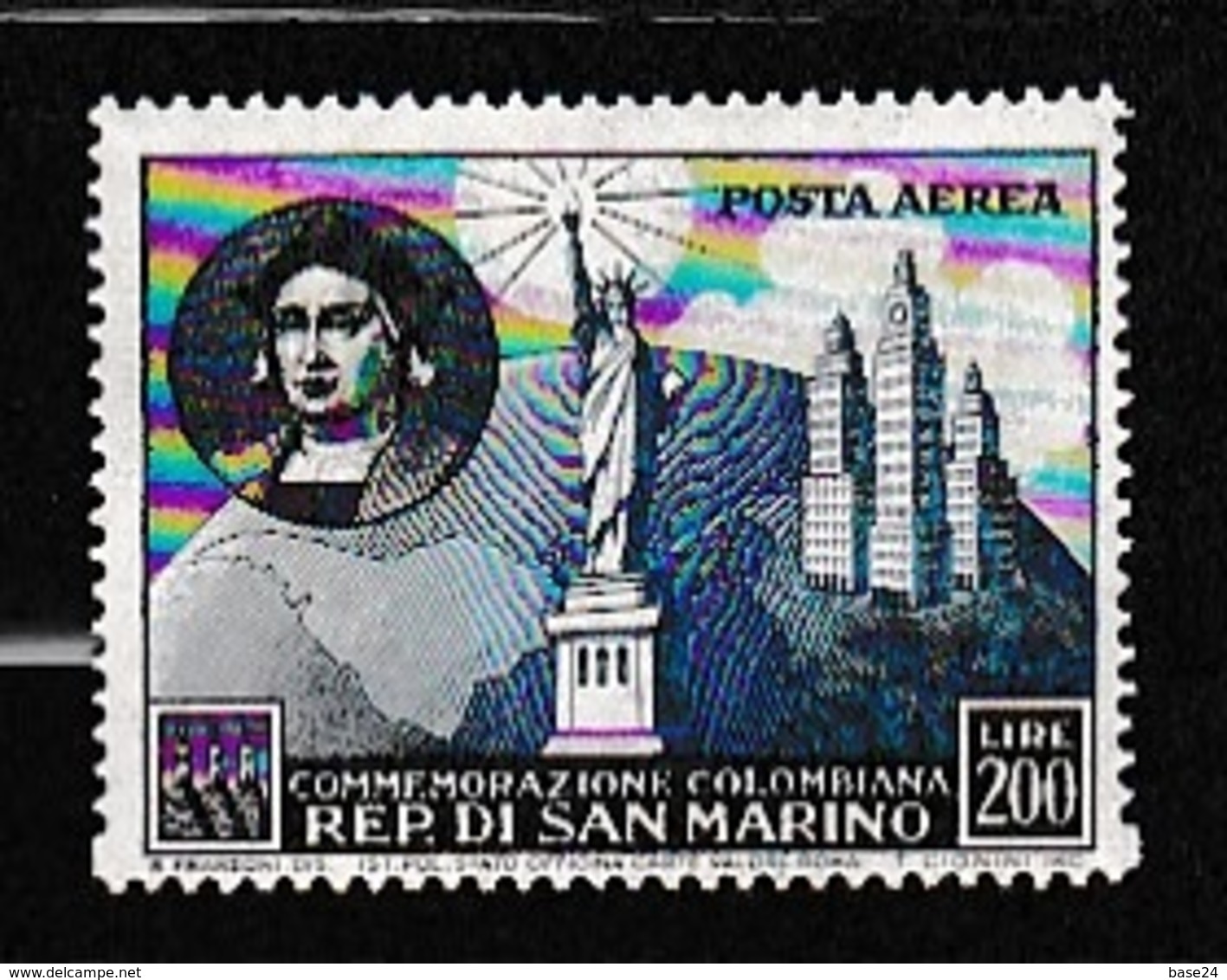 1952 San Marino Saint Marin COLOMBO 200 Lire Aereo MNH** Air Mail - Christoffel Columbus