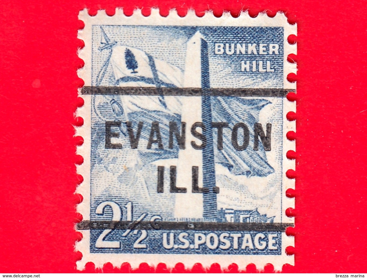 USA - STATI UNITI - Usato - 1959 - Monumento Bunker Hill - Evanston Ill. - 2 ½ - Precancels
