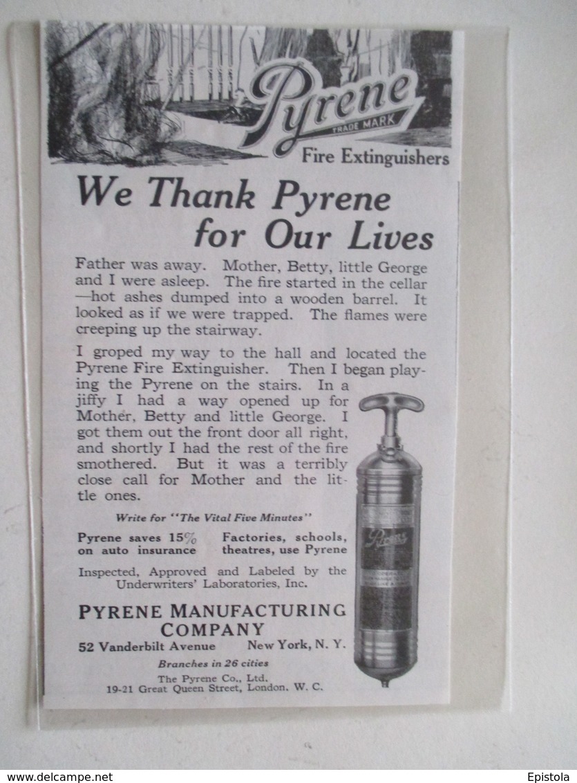 Extincteur US  - Fire Extinguishers  PYRENE MANUFACTURING Cie -  Coupure De Presse Américaine De 1917 - Autres Appareils