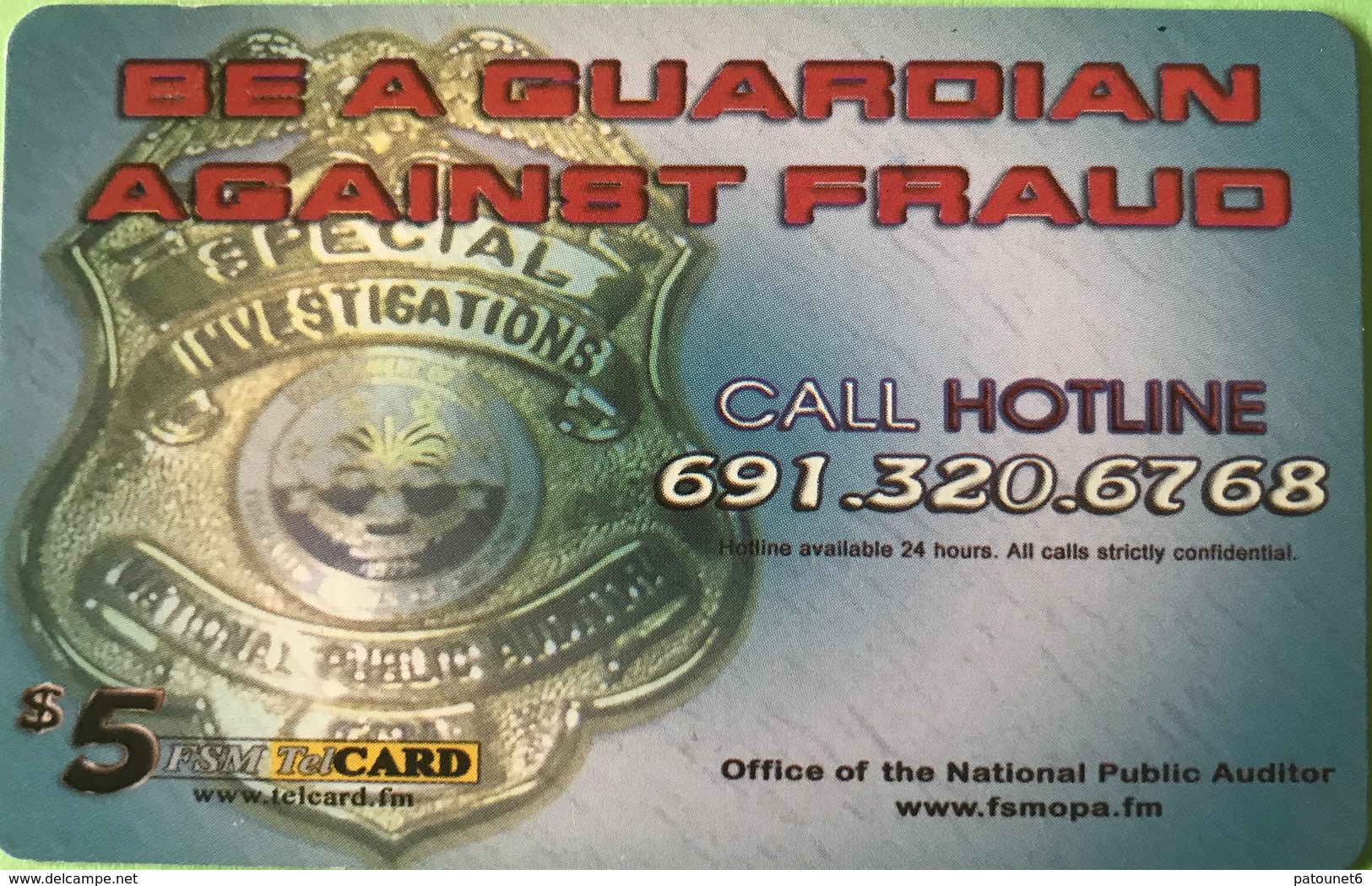 MICRONESIE  -  Prepaid  -  " Be Guardian Against Fraud "  -  $5 - Micronesia