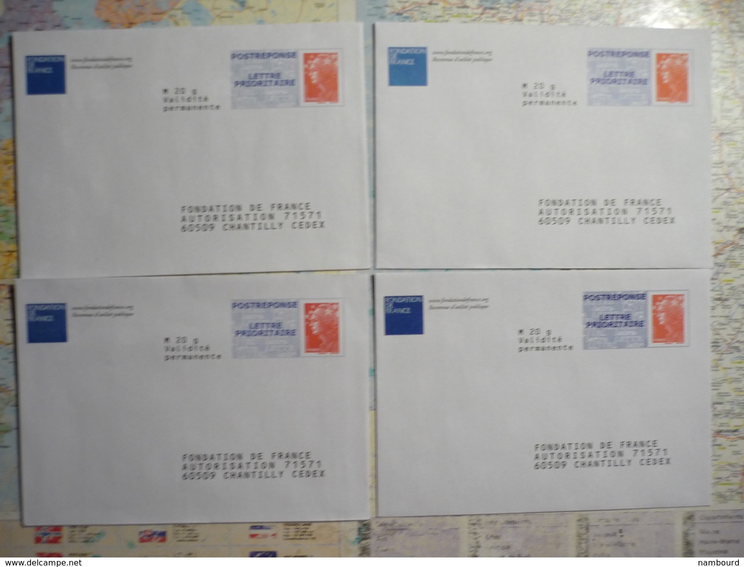 4 Enveloppes Neuves PAP Réponse Petit Format Fondation De France - PAP: Aufdrucke/Lamouche