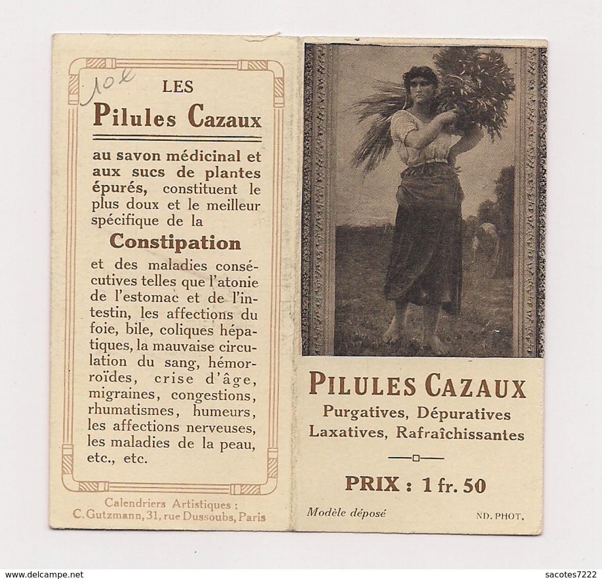 CALENDRIER 1914 - PILULES CAZAUX - - Petit Format : 1901-20