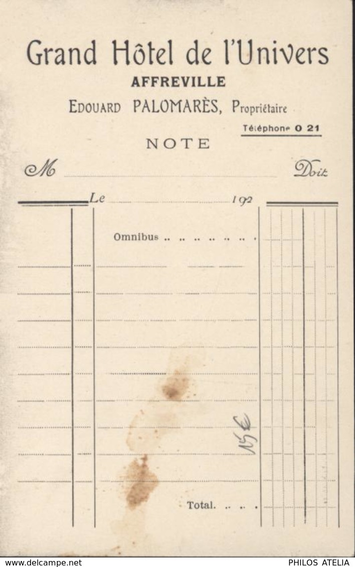 CPA Algérie Affreville Grand Hôtel De L'Univers Edouard Palomarès Propriétaire Dos Repiquage Facture - Other & Unclassified