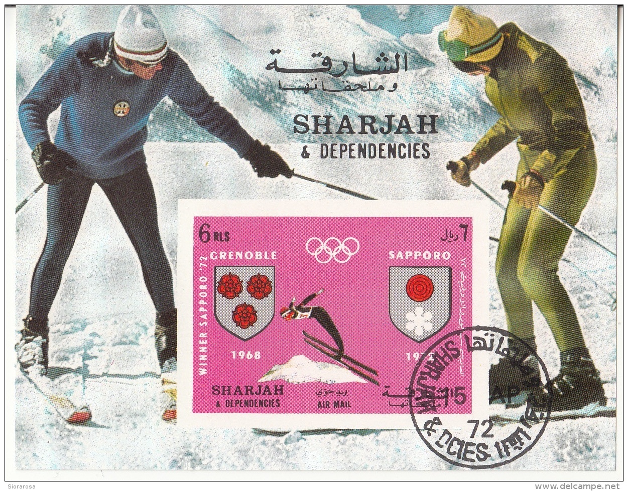 Bf. 86 Sharjah 1972 Vincitori Olimpiadi Grenoble Sapporo Sci Di Fondo Skiing Imperf. - Inverno1968: Grenoble