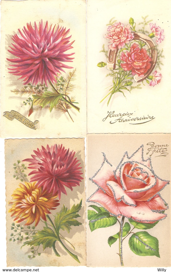 LOT 02 - 80 Cartes CPA , GREETINGS , FLOWERS , PERIOD 1920-1970 - 5 - 99 Postkaarten