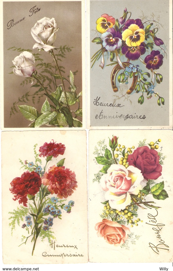 LOT 02 - 80 Cartes CPA , GREETINGS , FLOWERS , PERIOD 1920-1970 - 5 - 99 Postkaarten