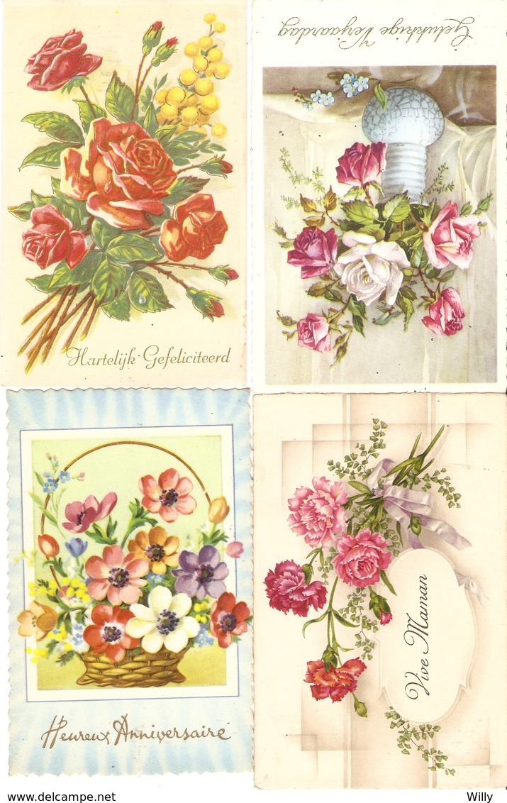 LOT 02 - 80 cartes CPA , GREETINGS , FLOWERS , PERIOD 1920-1970