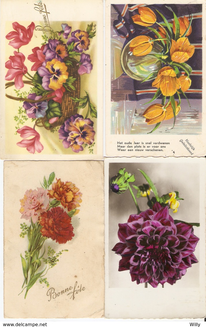 LOT 02 - 80 cartes CPA , GREETINGS , FLOWERS , PERIOD 1920-1970