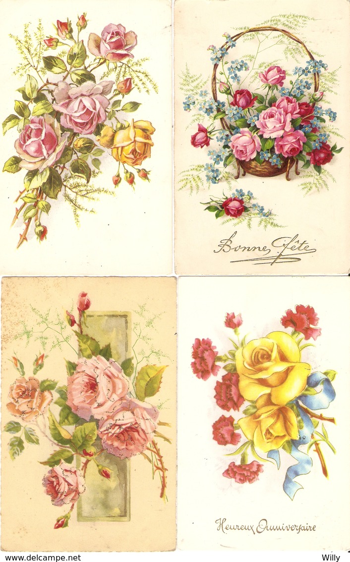 LOT 02 - 80 cartes CPA , GREETINGS , FLOWERS , PERIOD 1920-1970