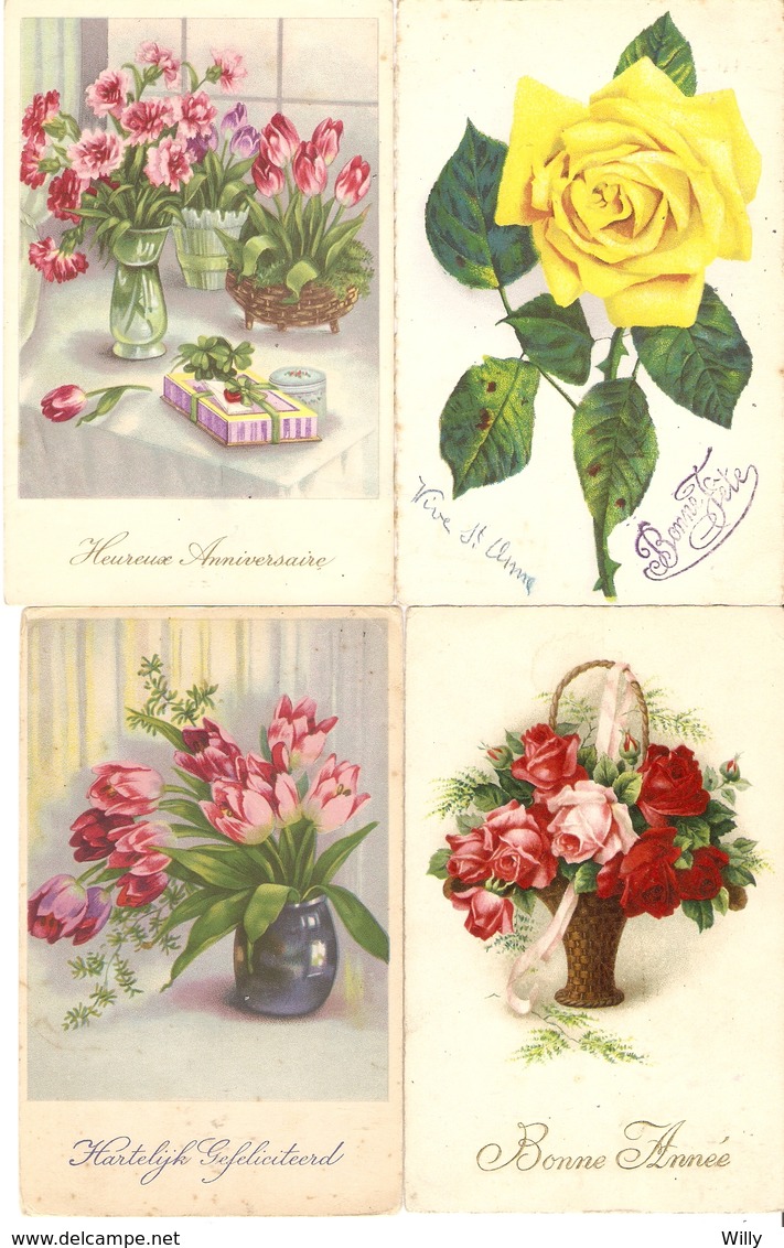 LOT 02 - 80 cartes CPA , GREETINGS , FLOWERS , PERIOD 1920-1970