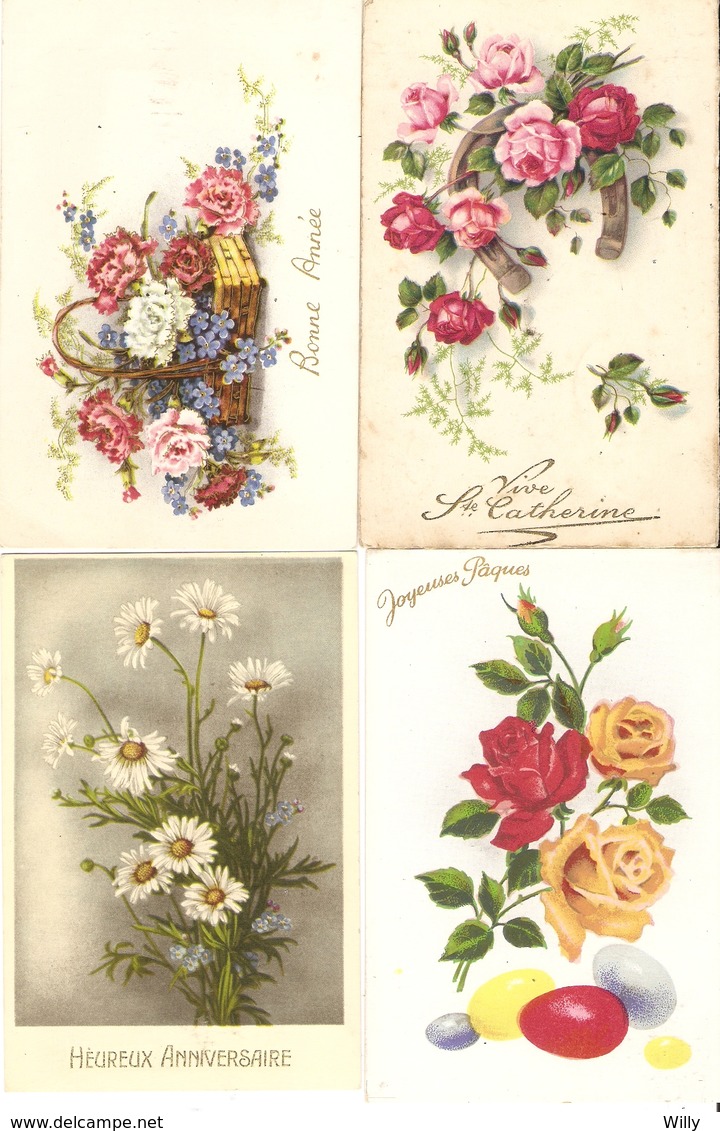 LOT 02 - 80 cartes CPA , GREETINGS , FLOWERS , PERIOD 1920-1970