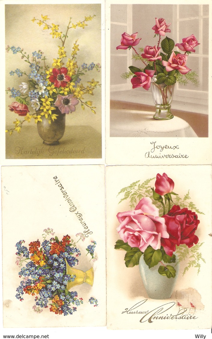 LOT 02 - 80 cartes CPA , GREETINGS , FLOWERS , PERIOD 1920-1970