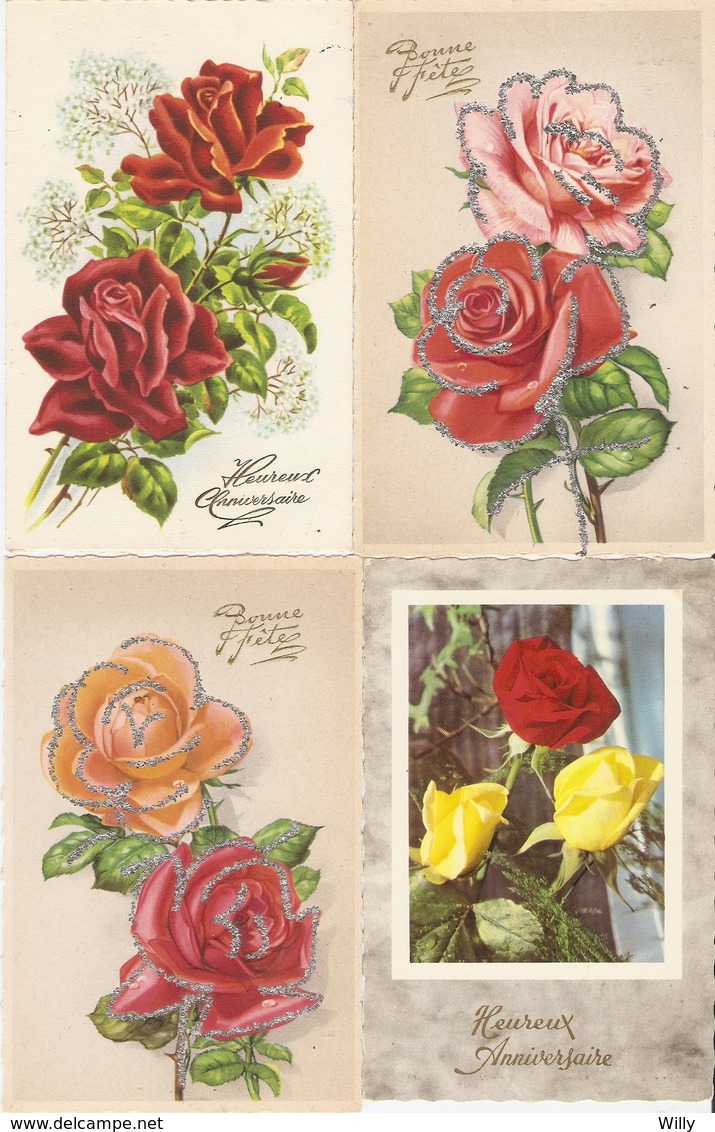 LOT 02 - 80 cartes CPA , GREETINGS , FLOWERS , PERIOD 1920-1970