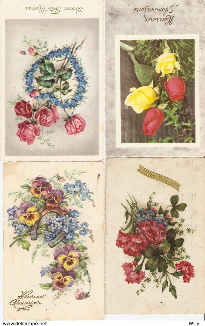 LOT 02 - 80 cartes CPA , GREETINGS , FLOWERS , PERIOD 1920-1970