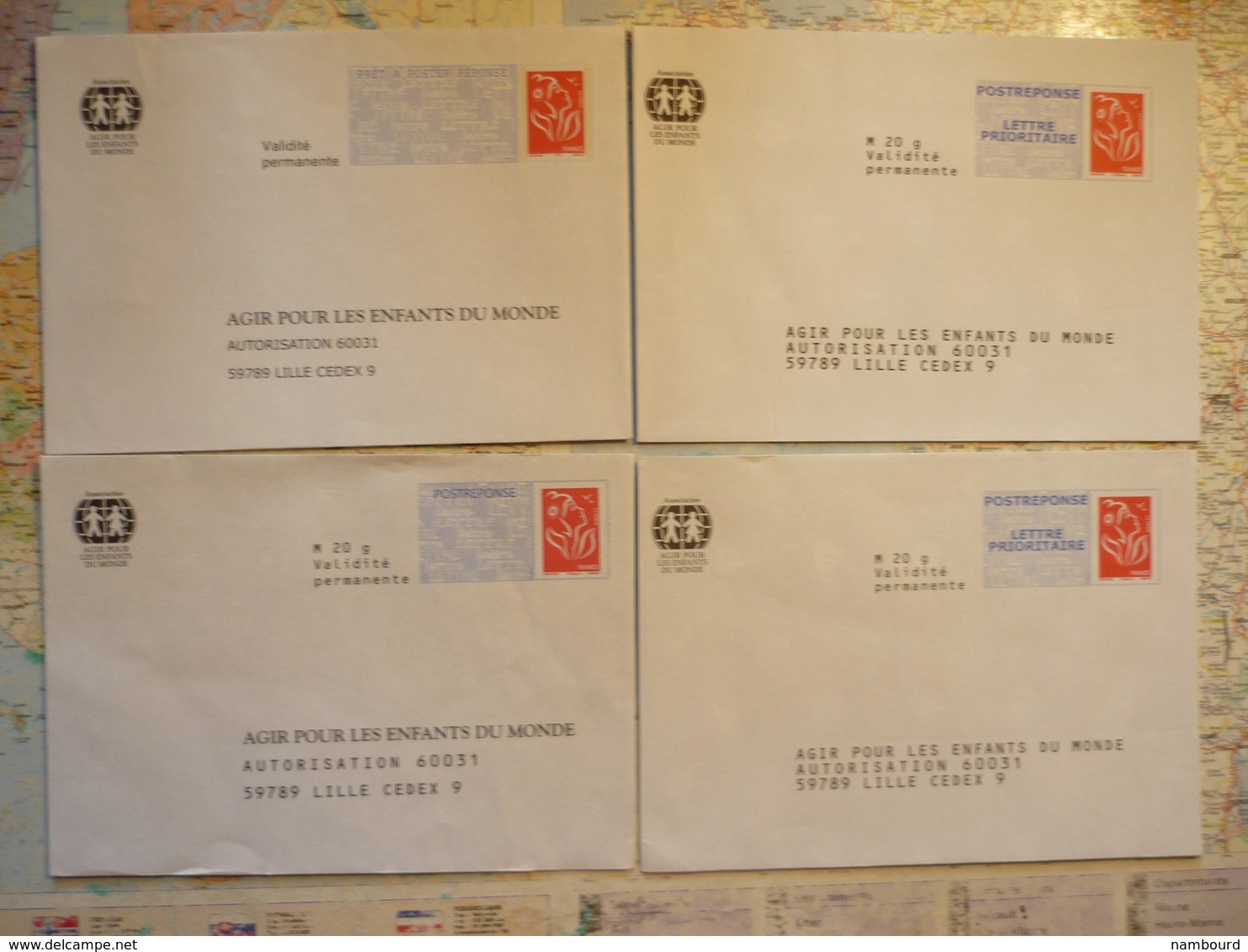 4 Enveloppes Neuves PAP Réponse Petit Format Agir Pour Les Enfants Du Monde - Prêts-à-poster:Overprinting/Lamouche