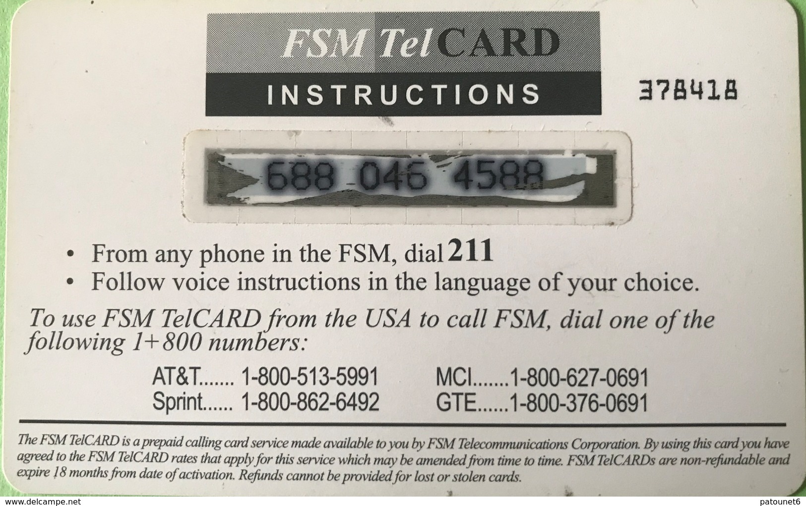 MICRONESIE  -  Prepaid  -   " FSMTelCARD  "     $5 - Micronesia