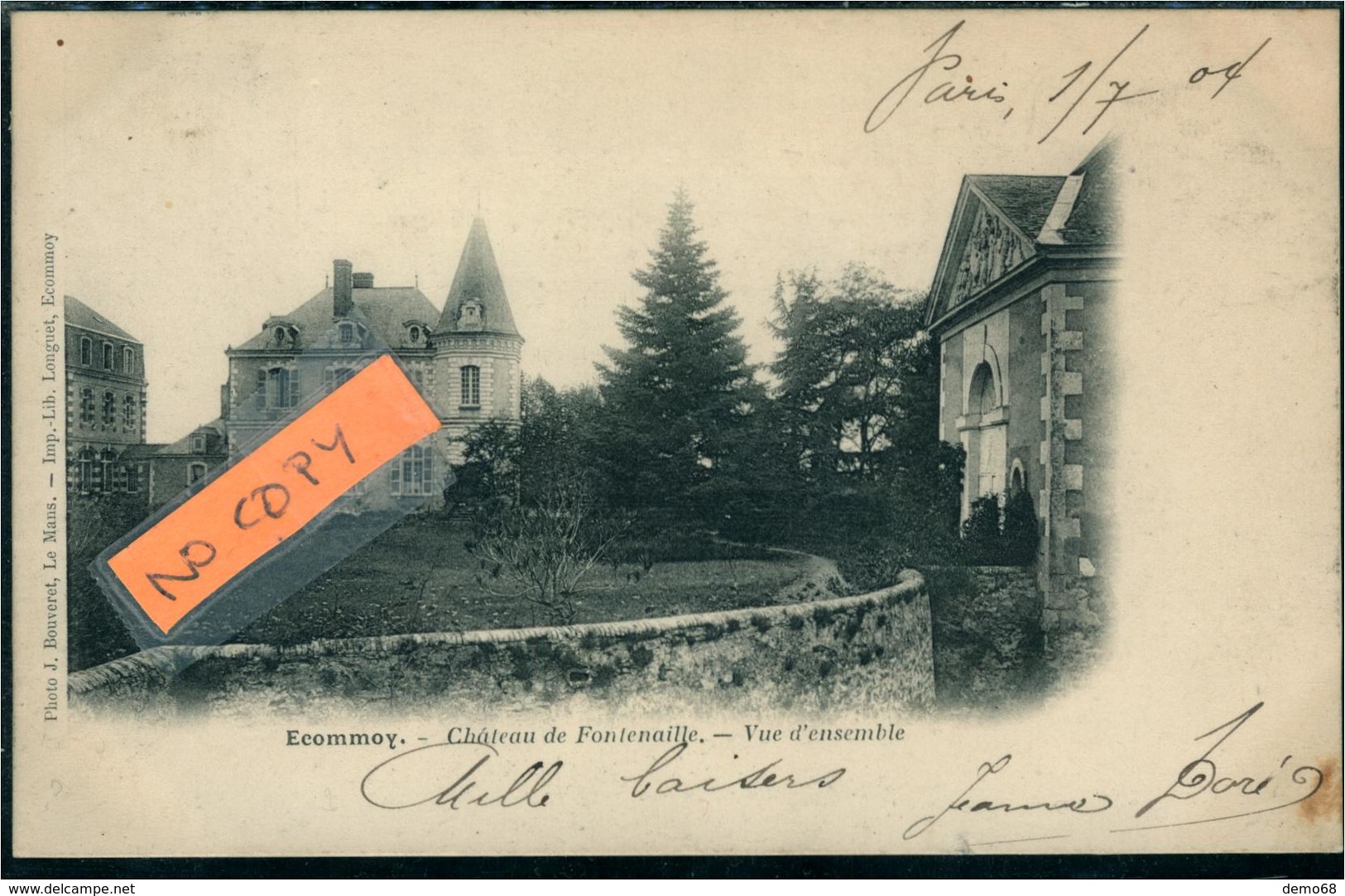 Ecommoy CPA 72 Sarthe Château De Fontenaille Vue D'ensemble Carte Pionnière 1904 Ed Imp Longuet Bouveret - Ecommoy