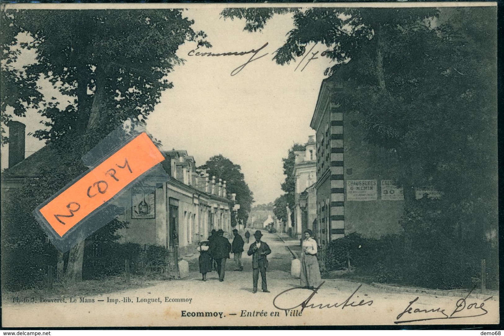 Ecommoy CPA 72 Sarthe Entrée En Ville Carte Pionnière 1904 Ed Imp Longuet Bouveret - Ecommoy